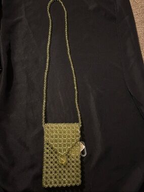 Olive Beaded Crossbody Phone Pouch